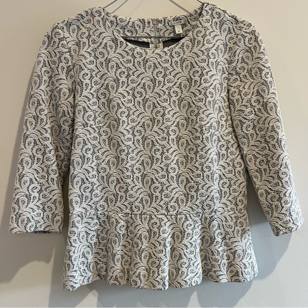 J. crew lace‎ overlay peplum hem top